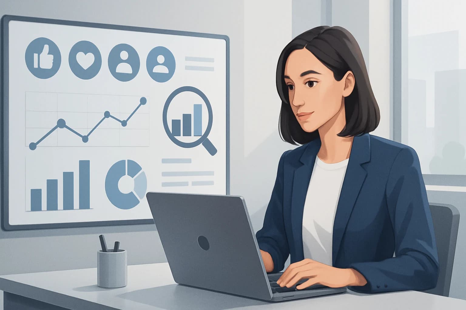 Colorful charts and graphs analyzing social media data to identify untapped content opportunities.