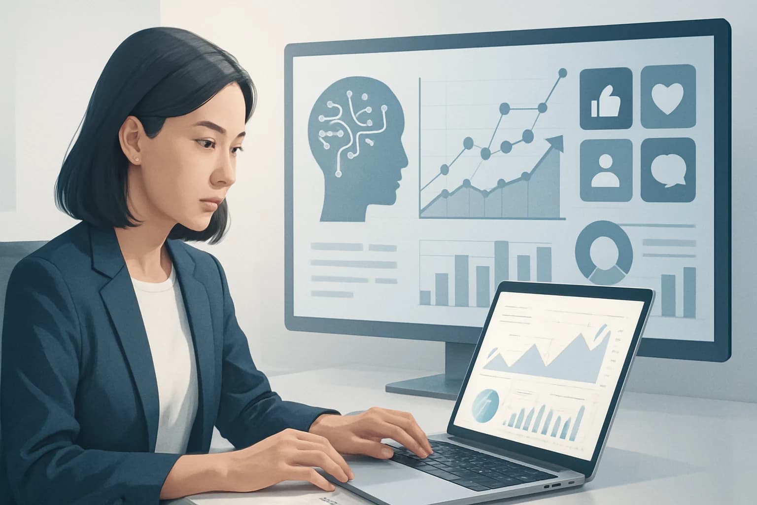 Colorful infographic illustrating the role of AI in predicting viral content trends for social media marketers.