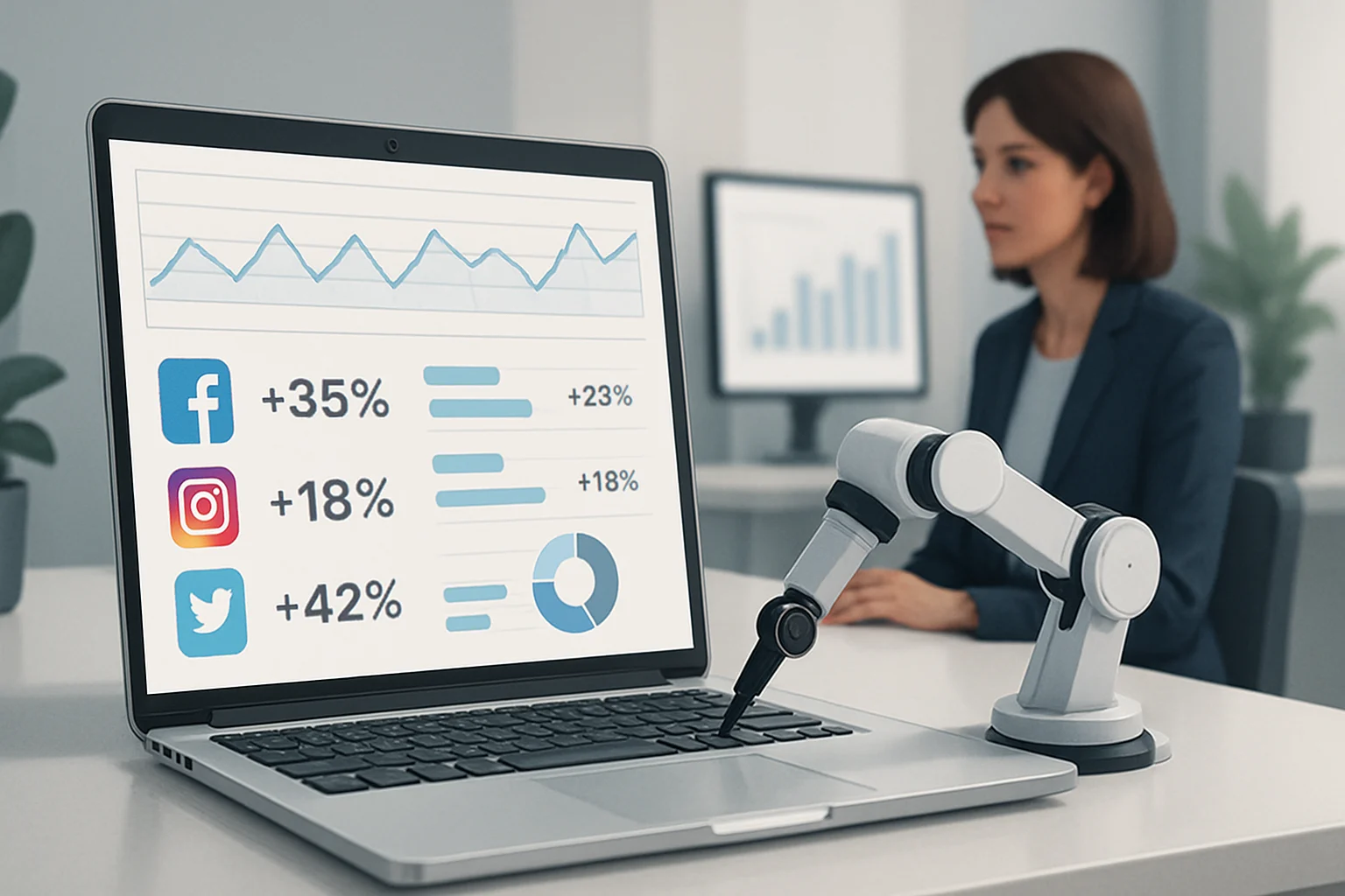 Colorful charts and graphs illustrating automating social media reporting for clients' performance metrics.