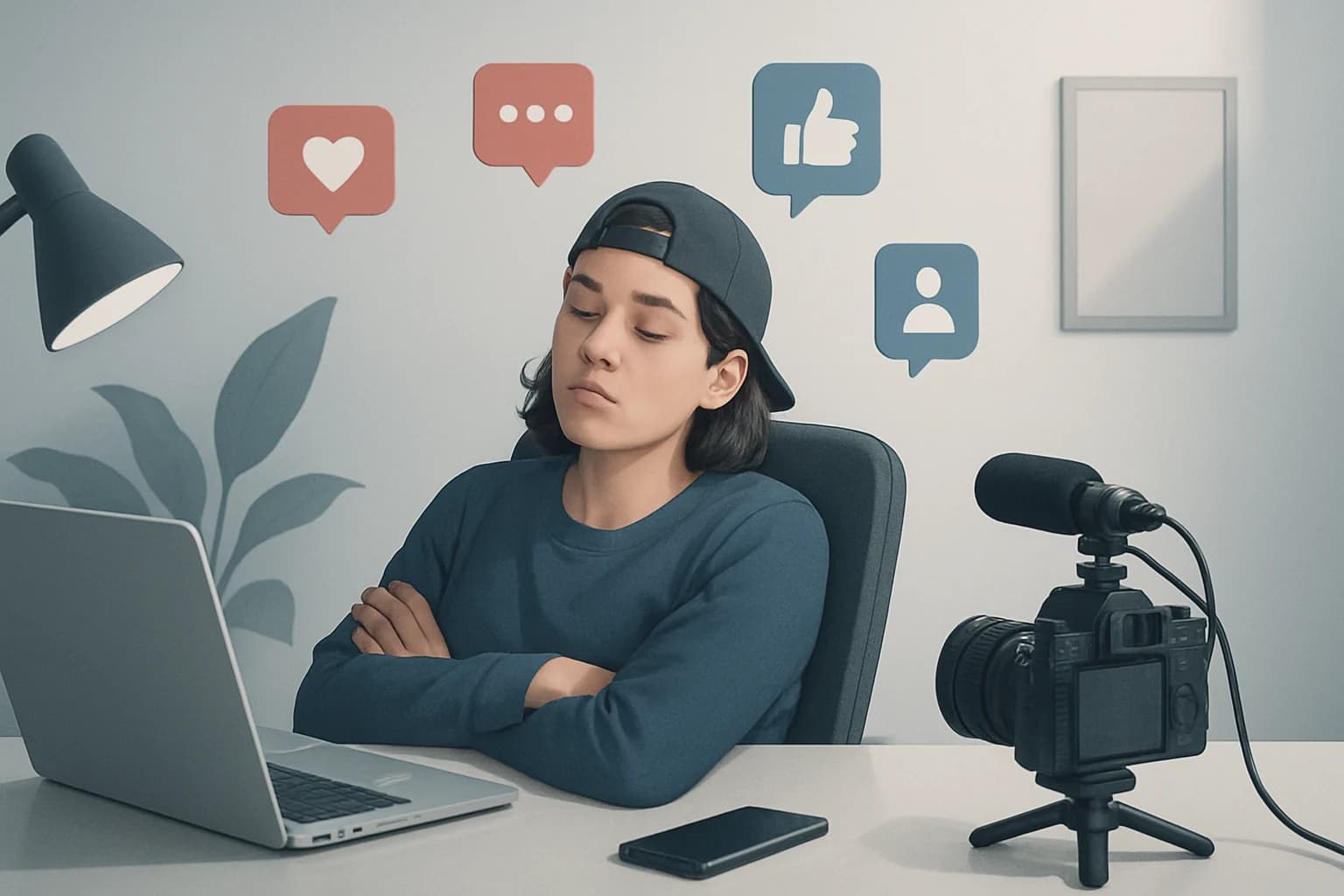 Creative workspace with a planner and coffee, illustrating how to avoid social media burnout as a creator.