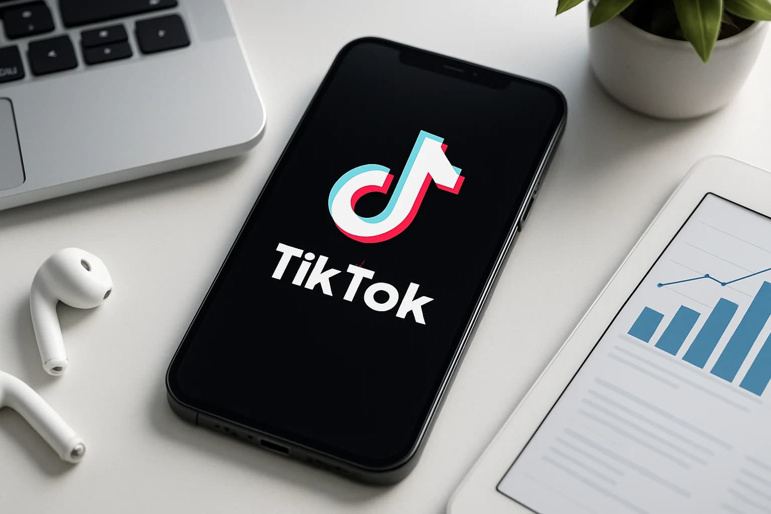 Colorful TikTok logo surrounded by icons representing businesses and marketing strategies for beginners.