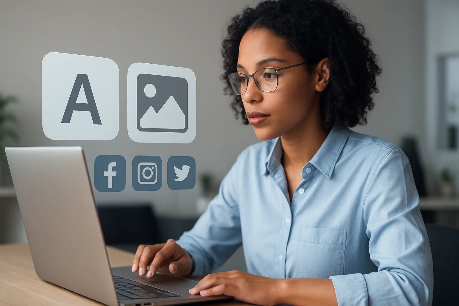 Colorful social media icons arranged in a grid, symbolizing developing a consistent visual brand identity across social media with AI.