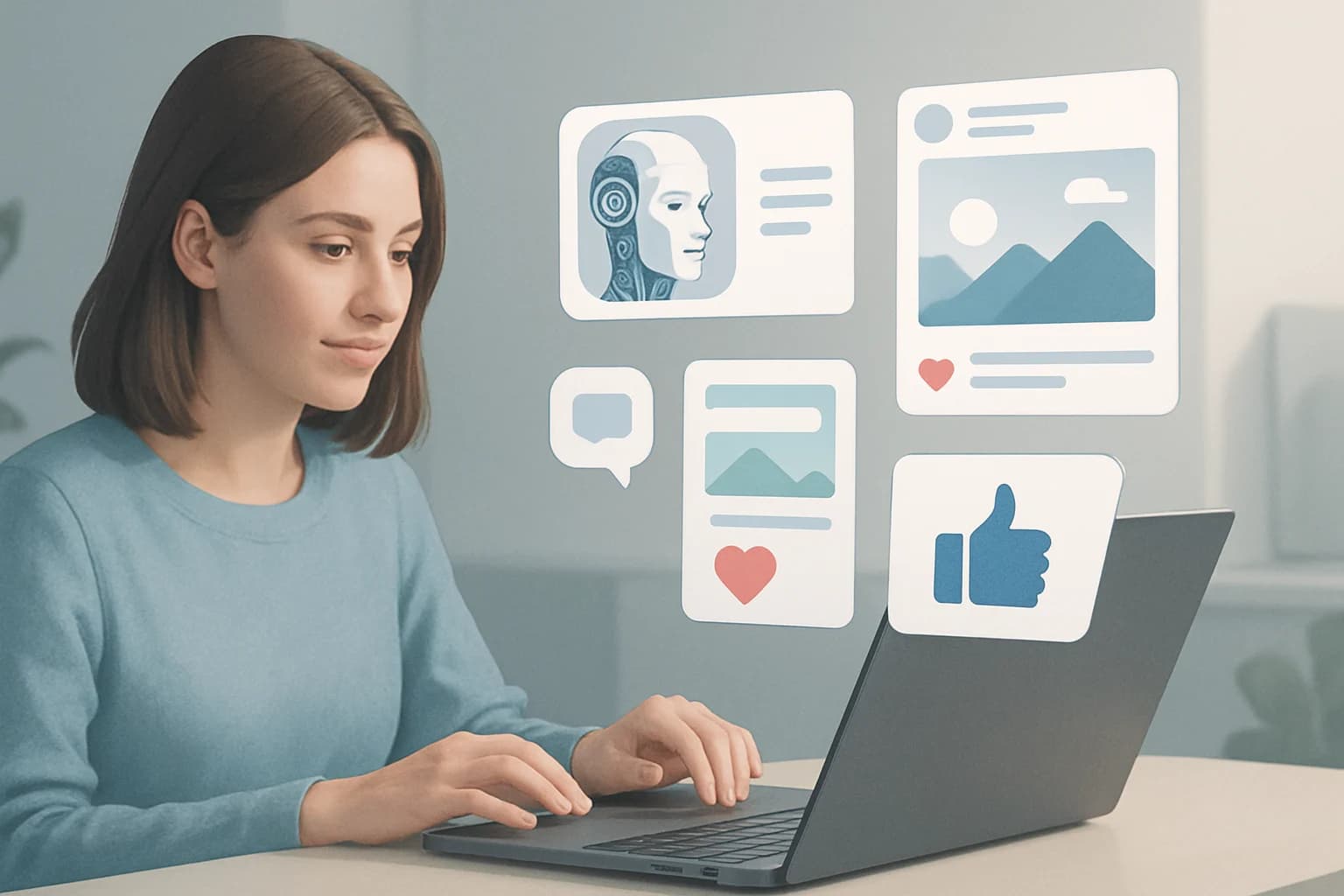 Colorful social media posts featuring AI-generated graphics and interactive elements for engagement.