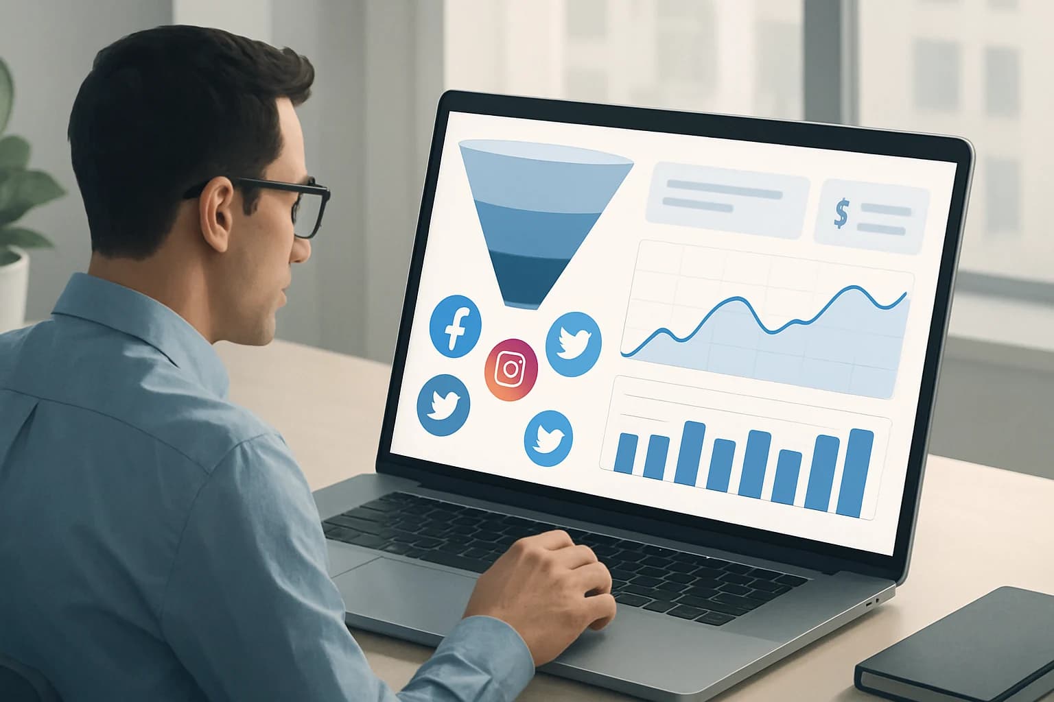 Colorful analytics dashboard showcasing metrics for tracking social media lead generation performance with analytics.