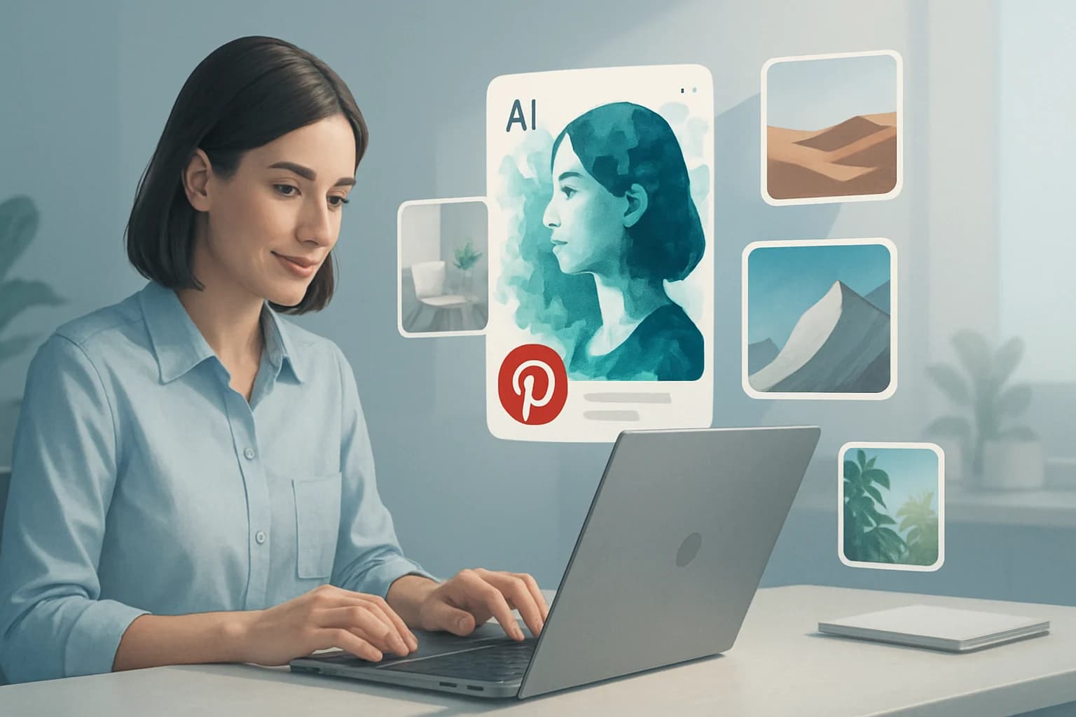 Colorful Pinterest board showcasing AI-generated images with best practices for marketing strategies.