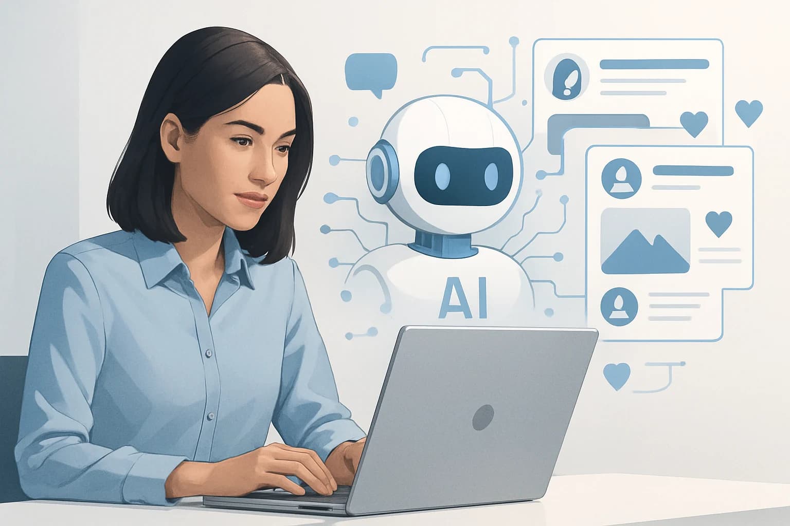 Colorful infographic illustrating strategies for using AI to personalize social media content at scale.