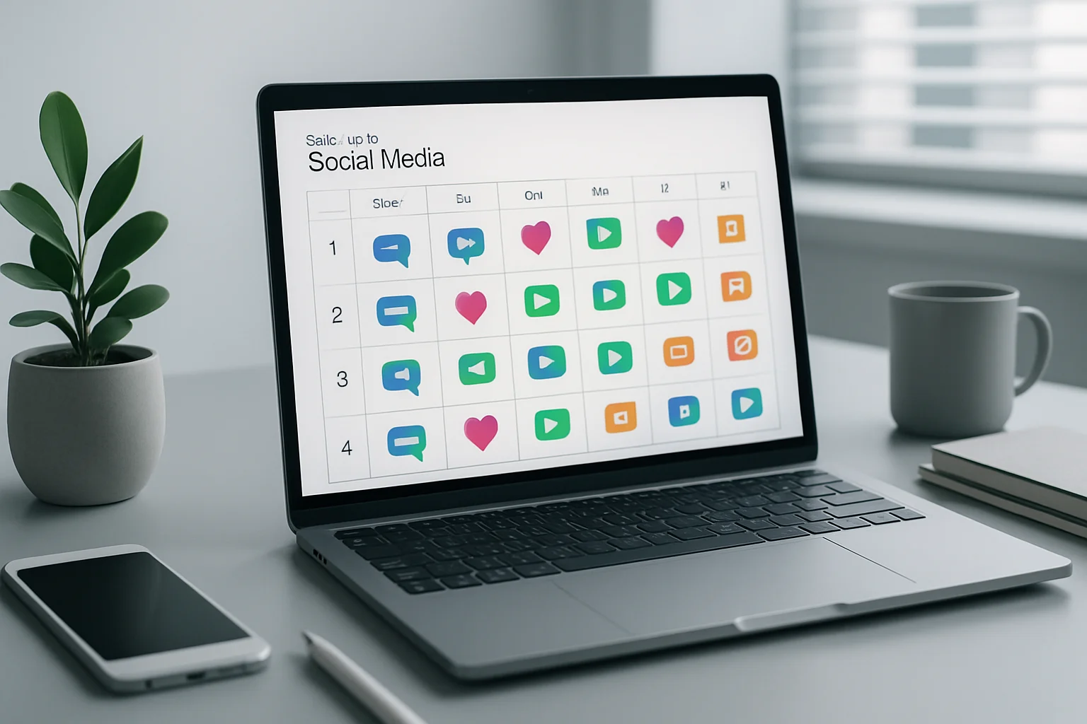Colorful calendar layout showcasing a free social media content calendar template for small businesses.
