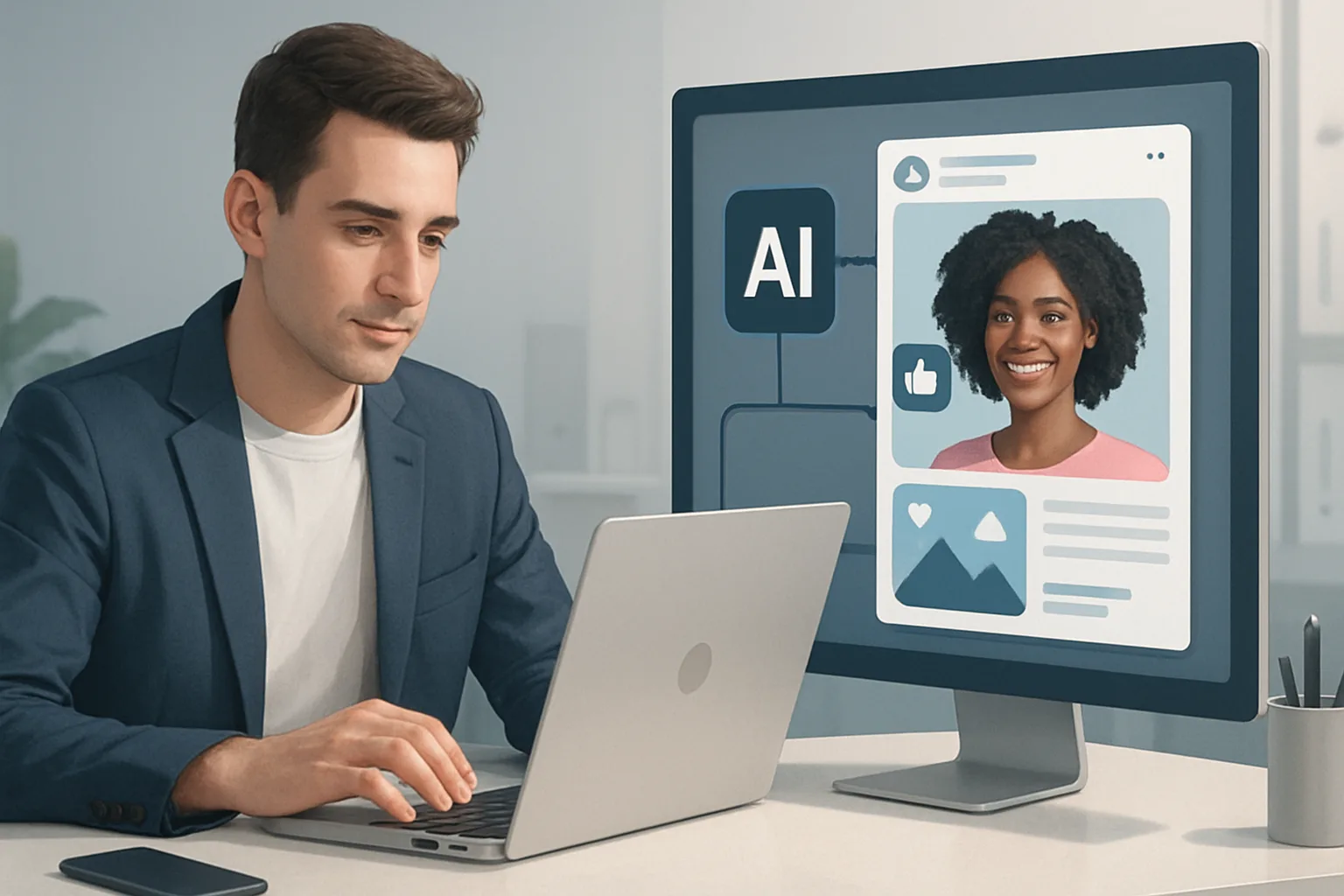Colorful digital mockups showcasing unique social media ad creatives generated with artificial intelligence.