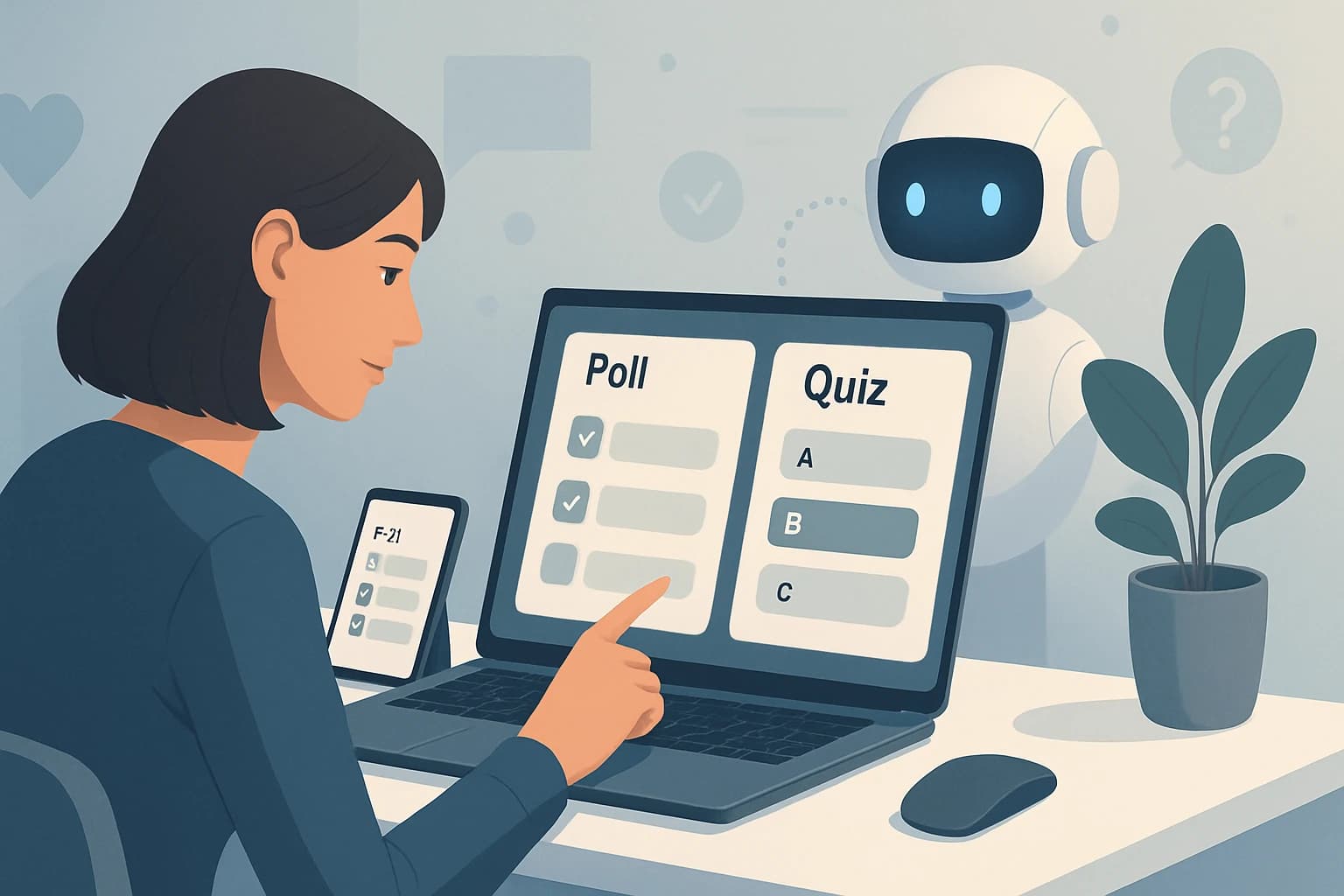 Colorful social media interface showcasing interactive polls and quizzes powered by AI technology.