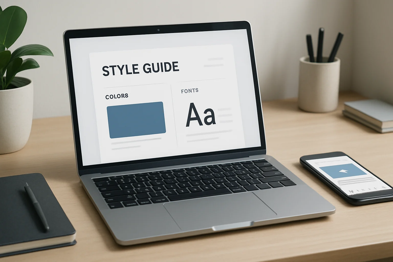 Colorful infographic outlining steps on how to create a social media style guide.