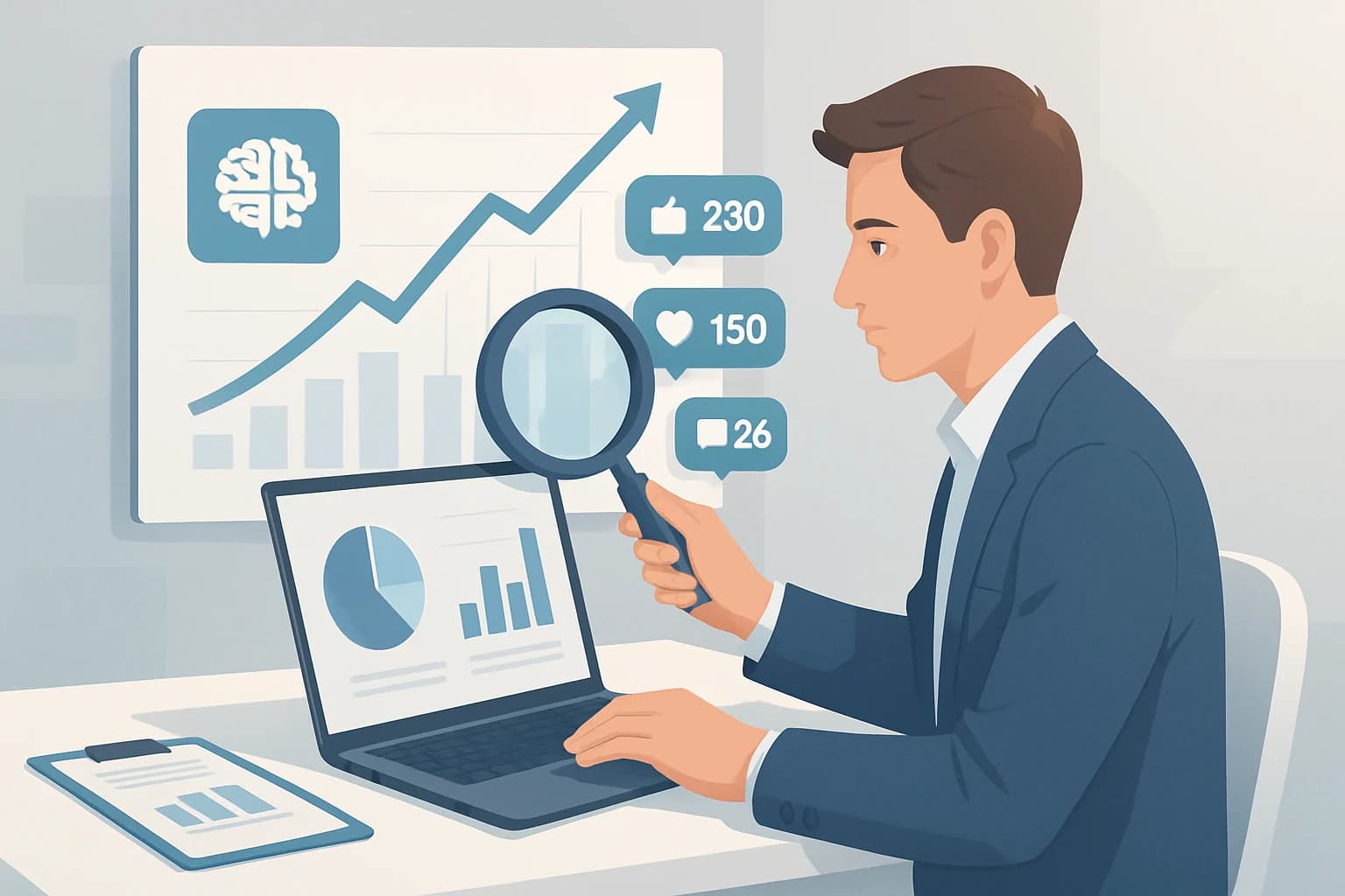 Colorful infographic illustrating metrics for measuring the impact of AI-generated content on social media reach.