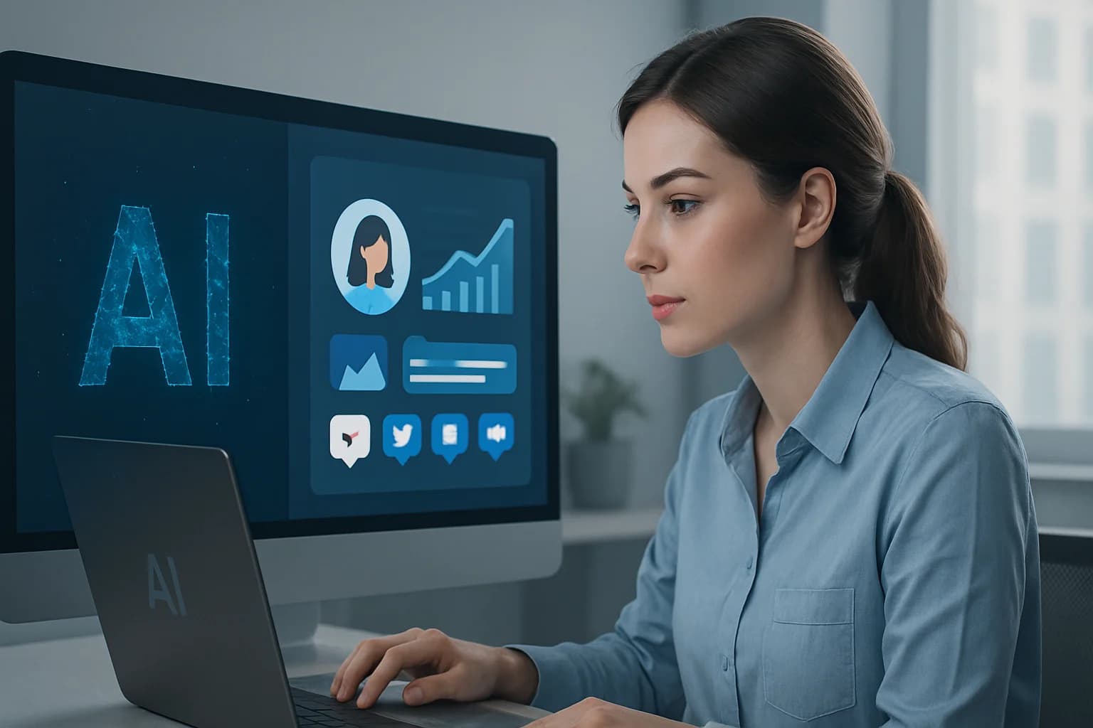 Colorful presentation slides showcasing AI tools for creating dynamic and engaging social media presentations with AI.