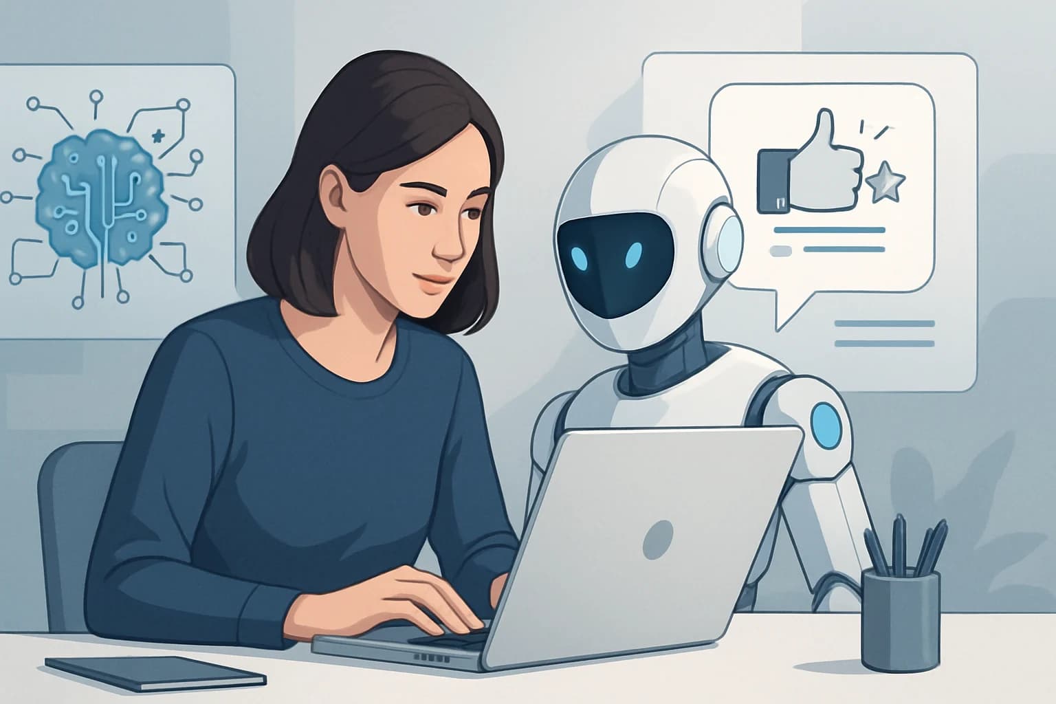 Colorful brainstorming session with diverse people using AI-powered tools for generating unique social media contest ideas.