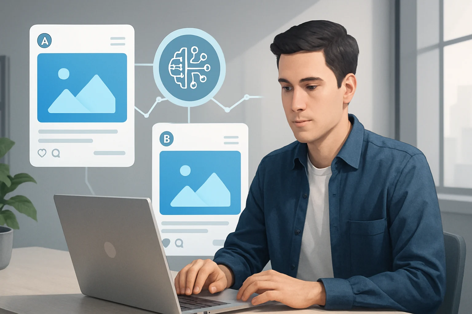 Colorful charts and graphs illustrating how to A/B test social media creative with AI.
