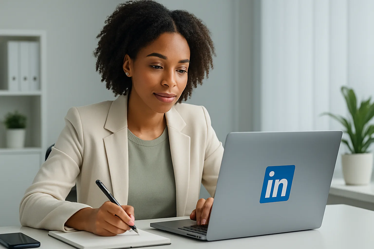 Creative brainstorming session with notes and digital devices for LinkedIn thought leadership content ideas