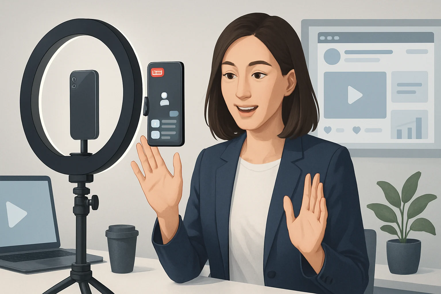 Live video stream on a smartphone showcasing tips for social media marketing strategies.