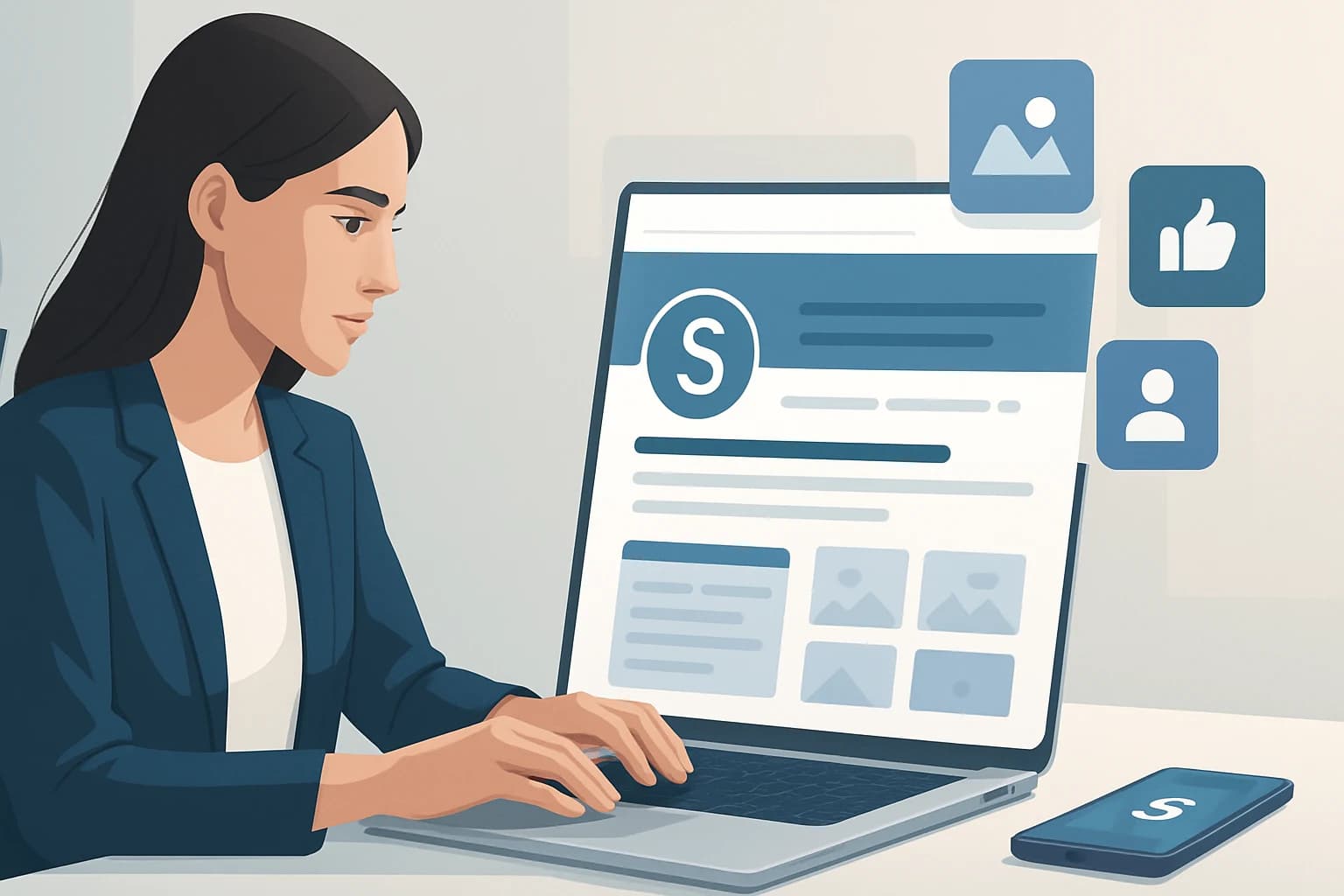 Colorful social media icons arranged with tips on how to optimize social media profiles for brand identity.