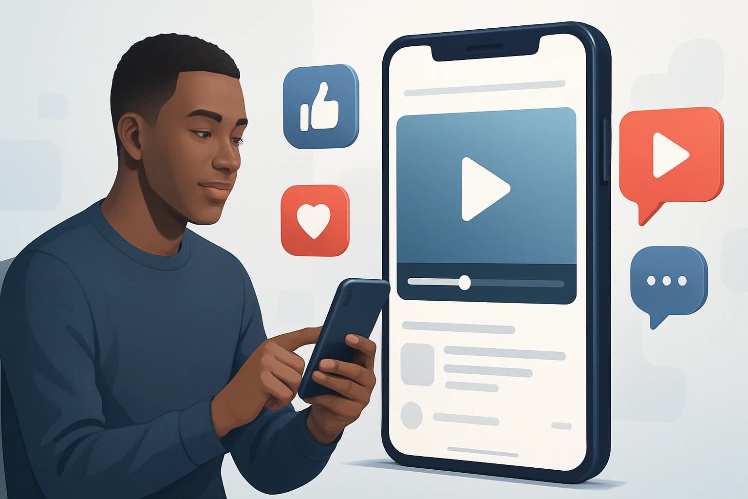 Colorful infographic outlining effective techniques on how to boost video engagement on social media.