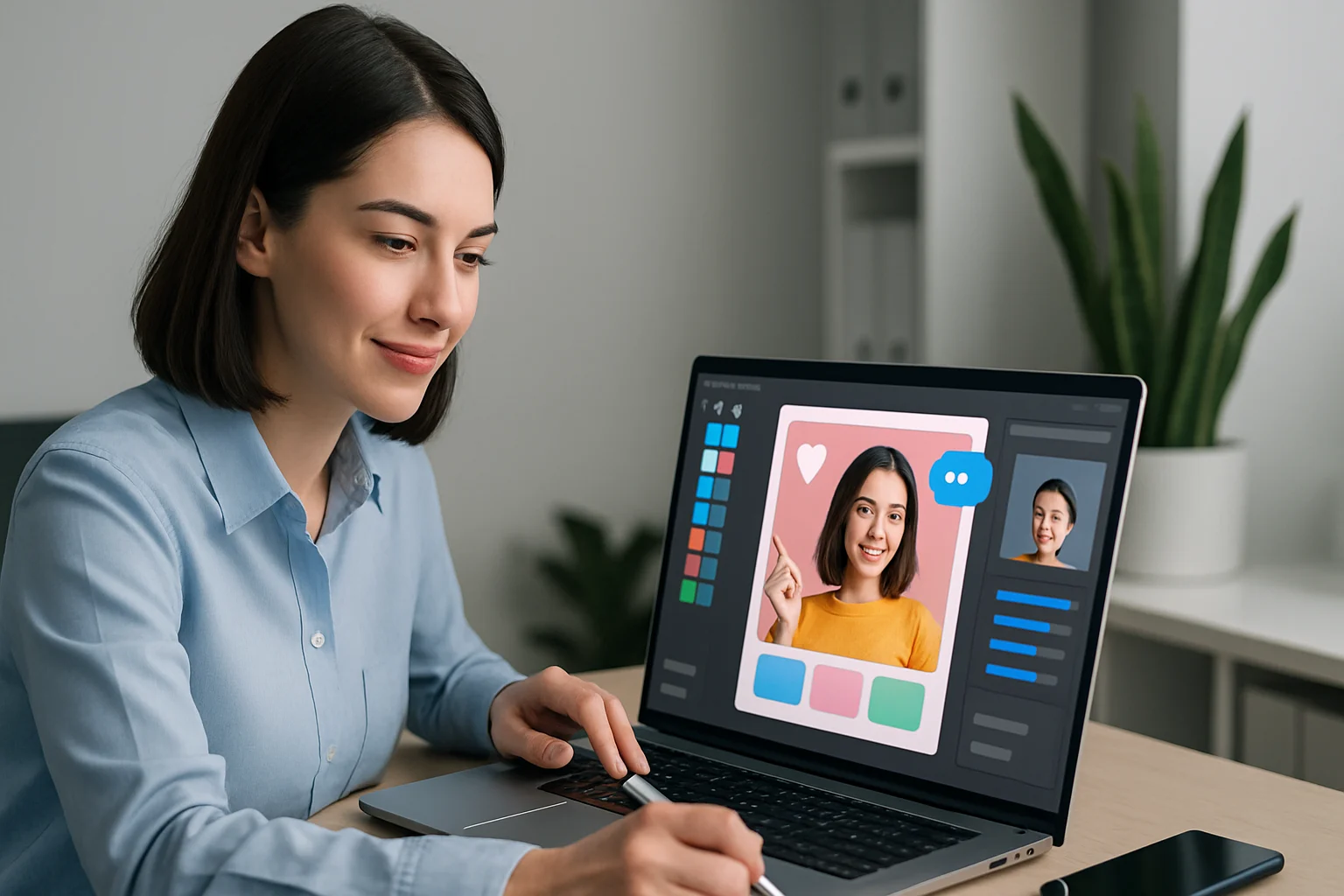 Colorful design tools and examples showcasing creating eye-catching visuals for social media posts.