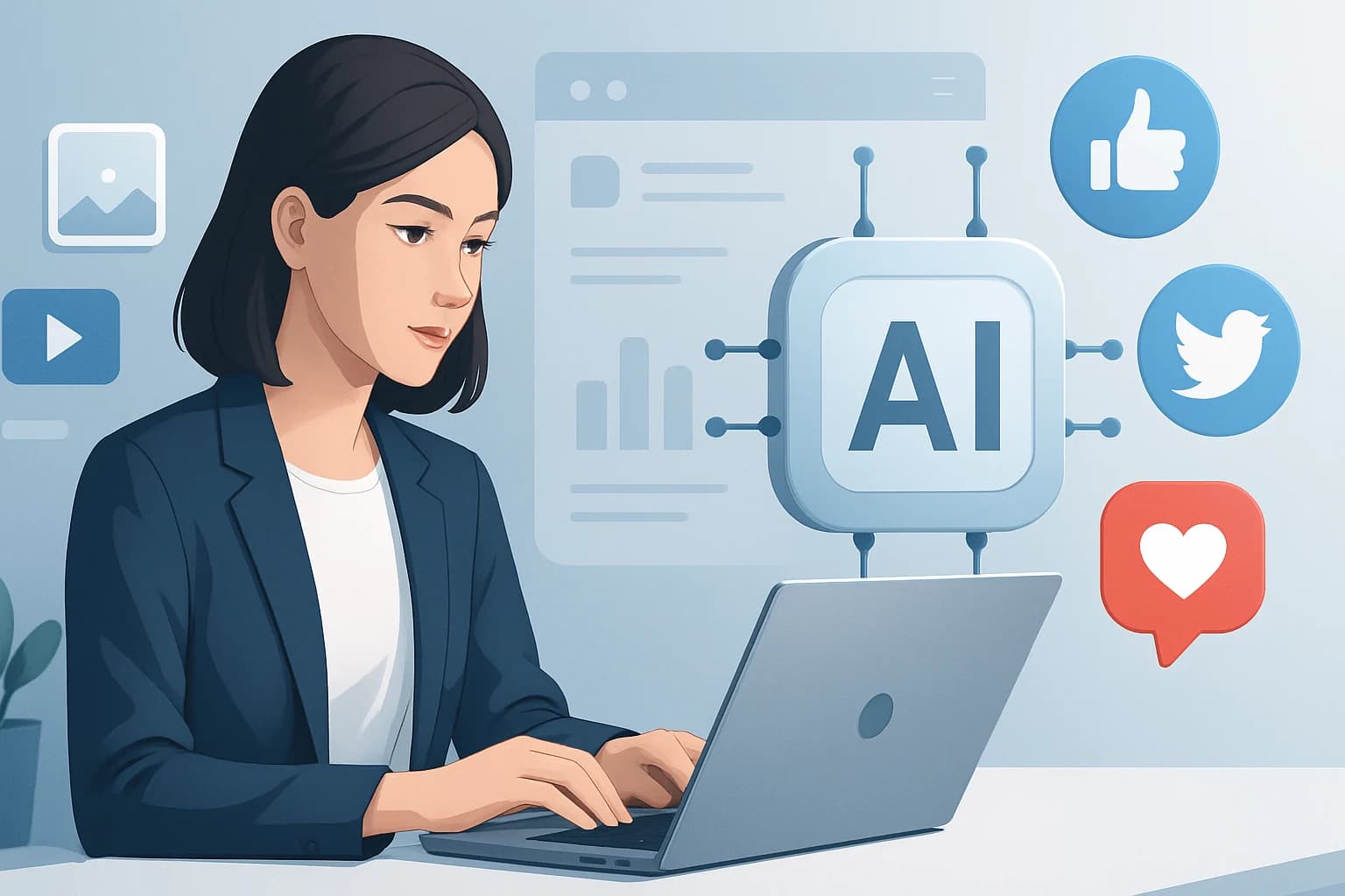 Visual representation of strategies illustrating how to integrate AI into your social media campaigns.