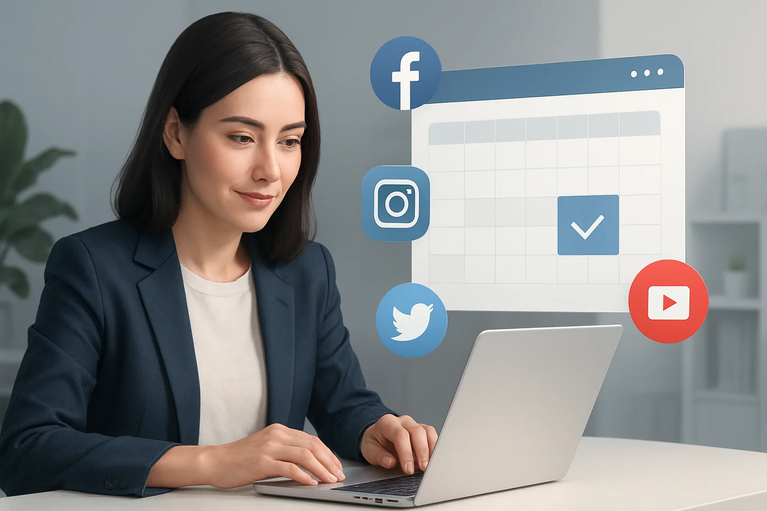 Calendar planner with social media icons illustrating how to schedule social media posts effectively.