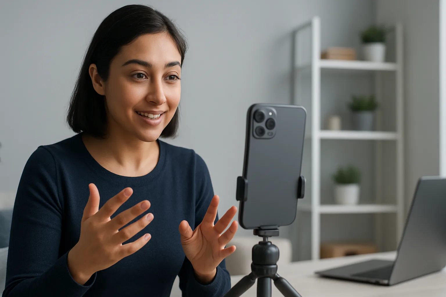 Colorful smartphone displaying user-generated content videos for social media engagement tips.