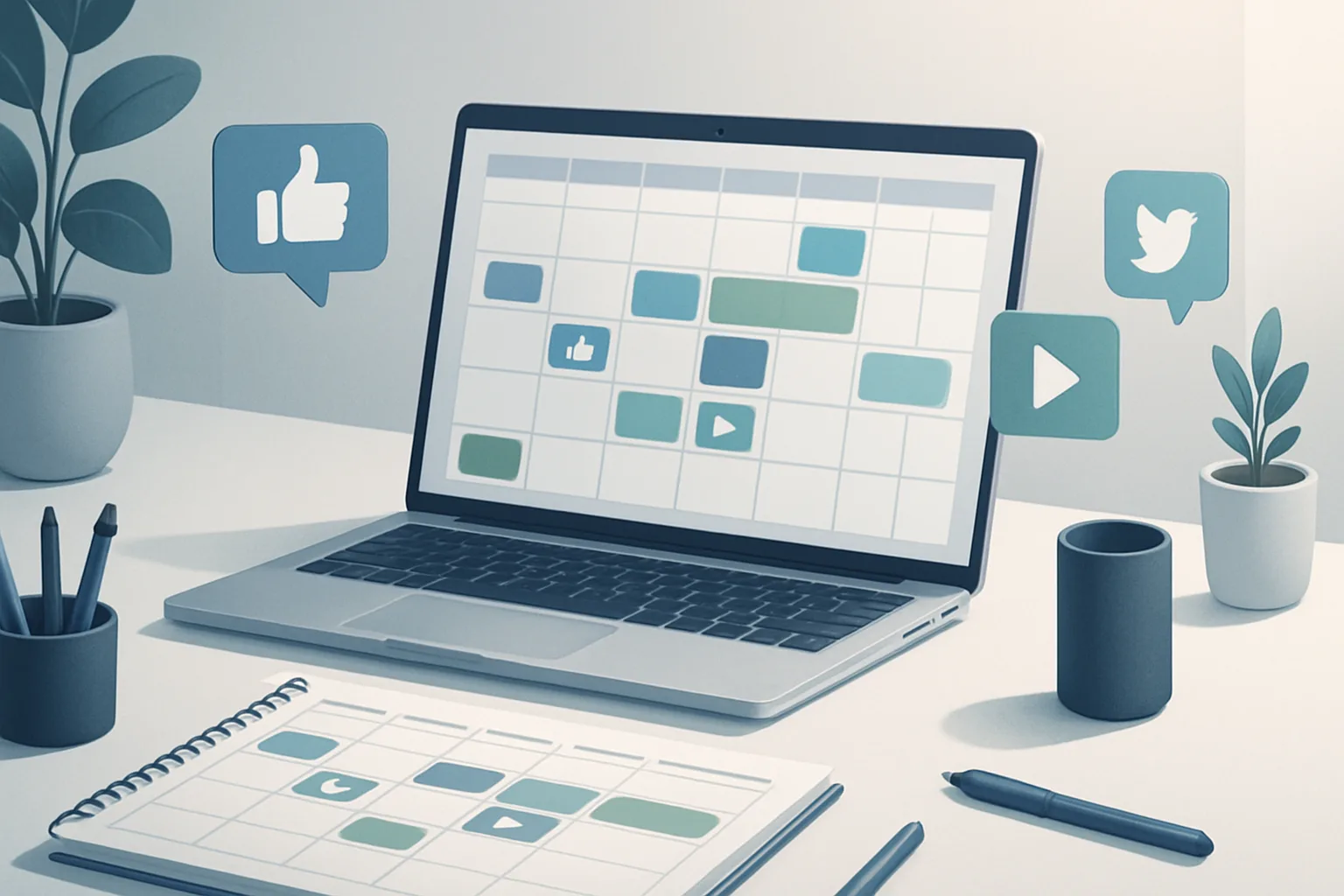 Colorful calendar layout with scheduled posts highlighting best practices for social media content calendars.