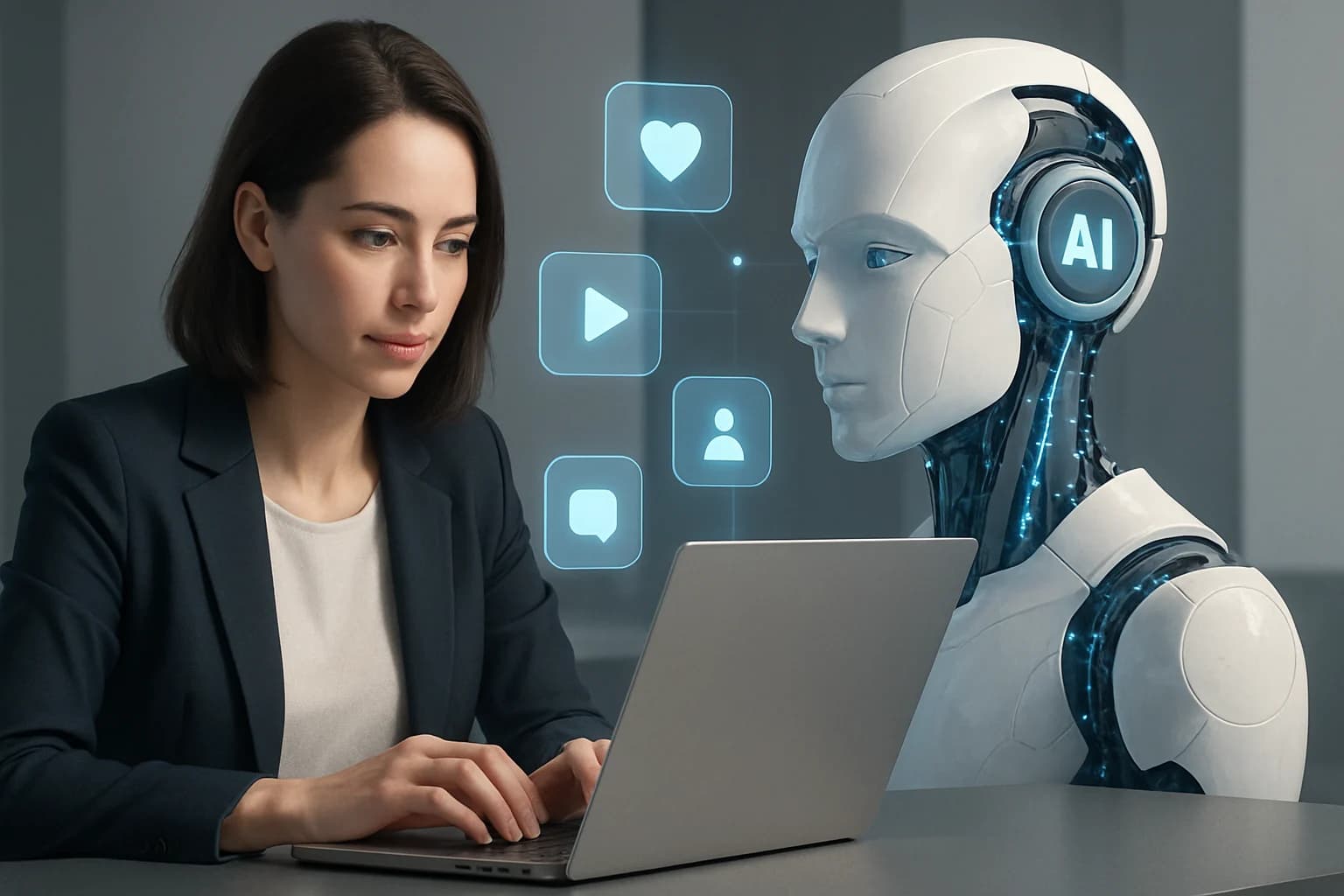 Creative team brainstorming strategies on how to integrate AI in social media campaigns.