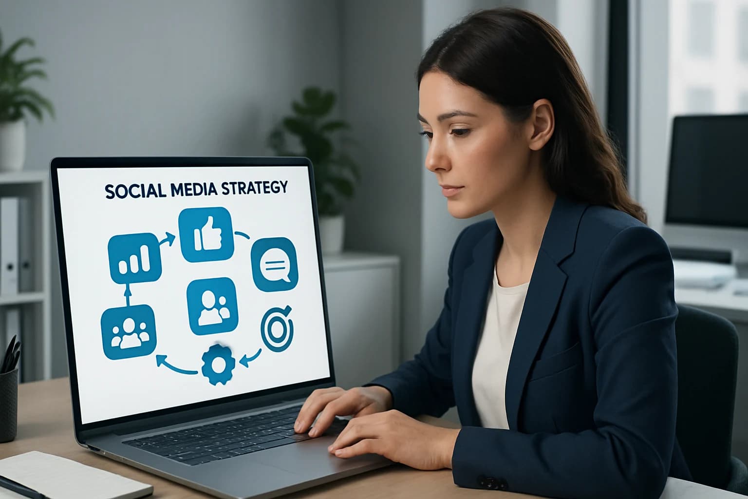 Colorful mind map illustrating steps on how to create a successful social media strategy.