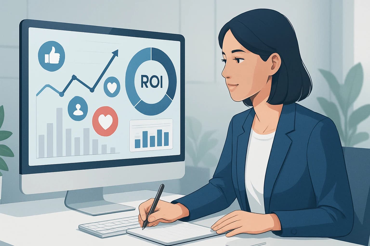 Charts and graphs illustrating strategies on how to track social media marketing ROI effectively