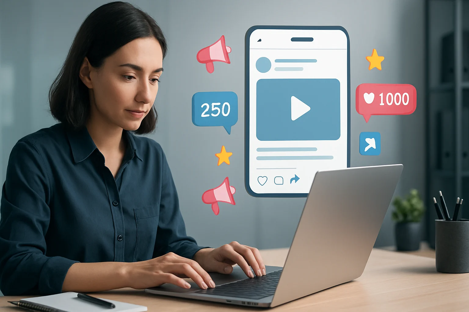 Colorful brainstorming session with sticky notes on strategies for how to create viral content on social media.