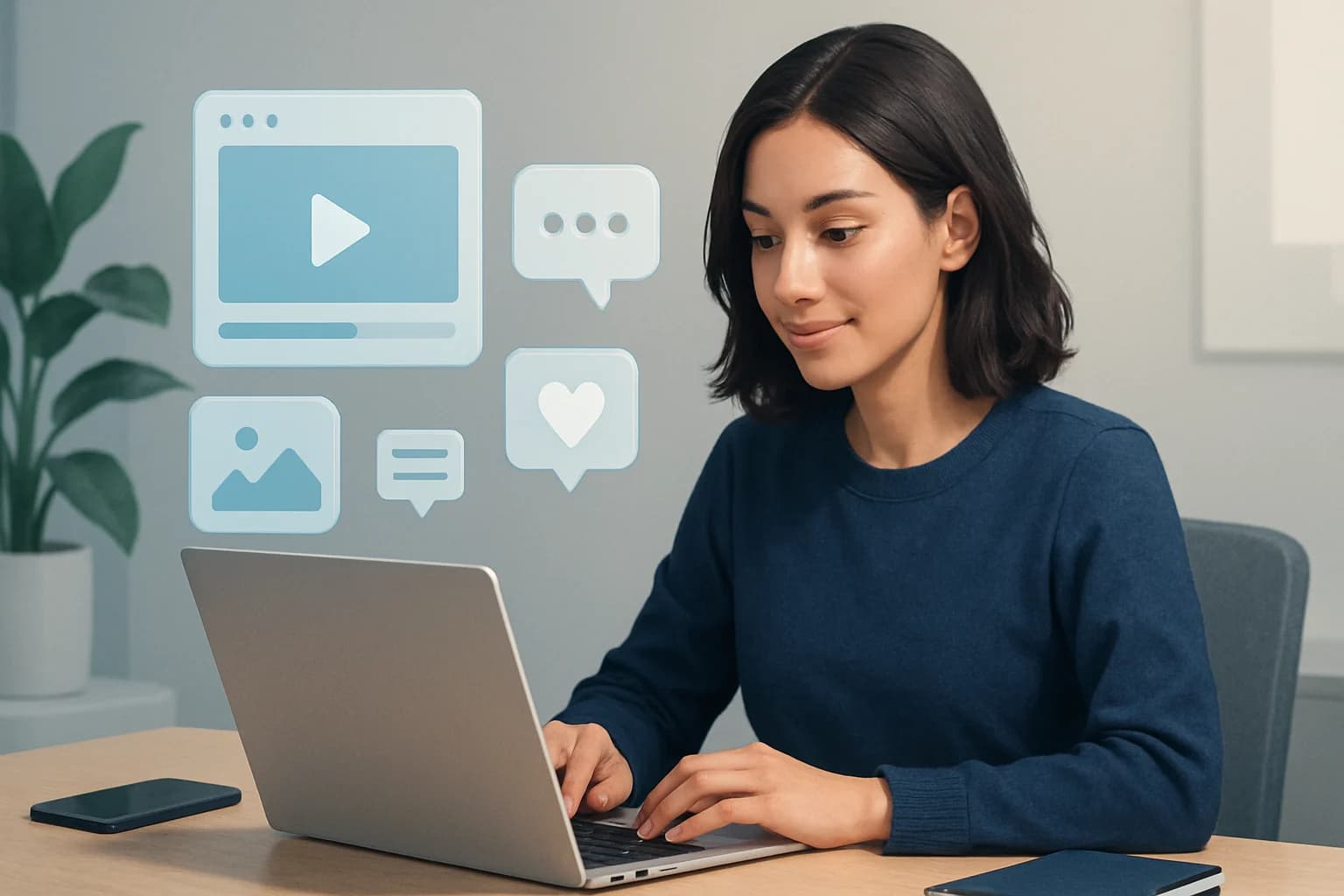 Colorful notepad and digital devices showcasing creative ideas on how to keep your social media content fresh.