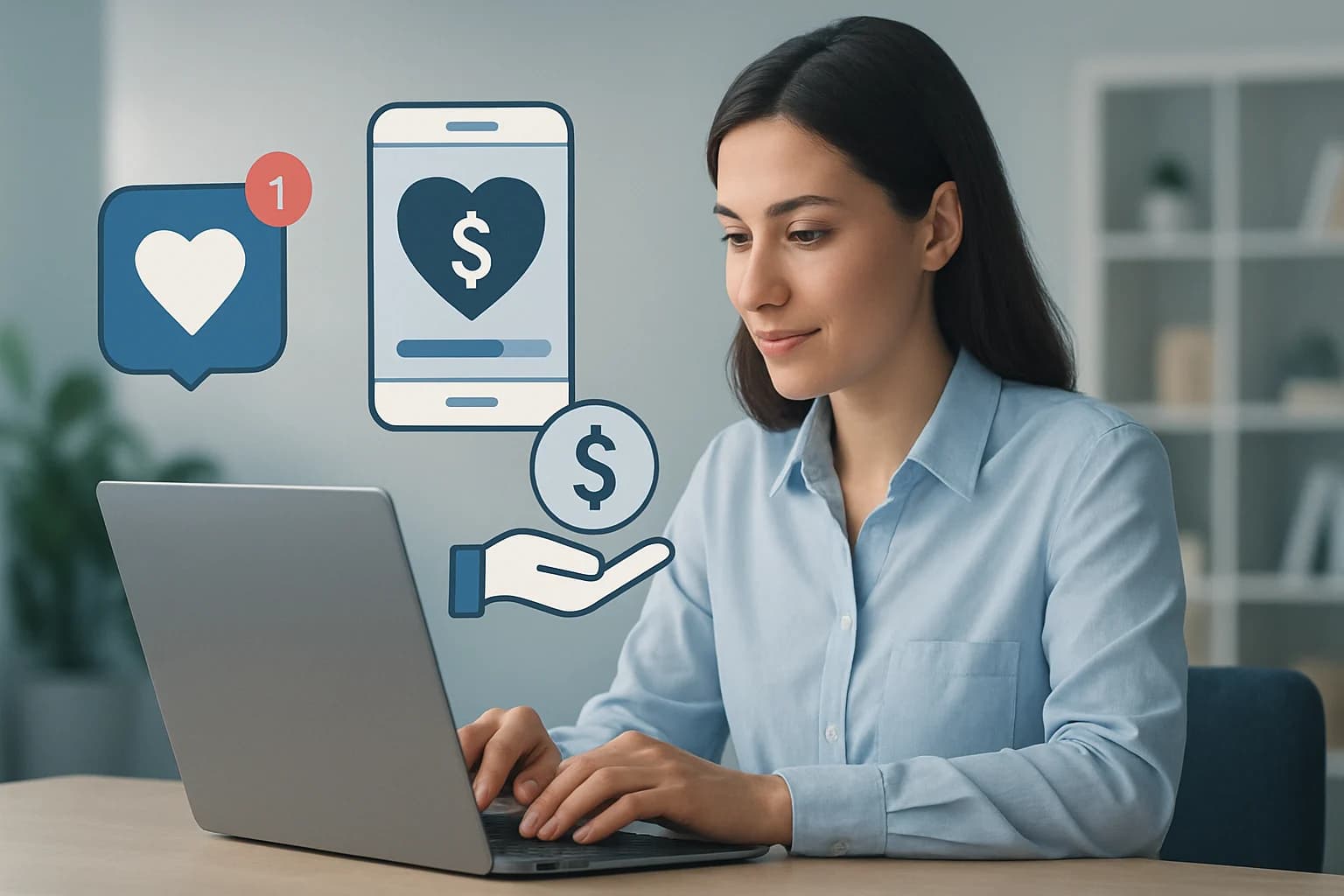 Colorful infographic illustrating how to use social media for nonprofit fundraising strategies and tips.