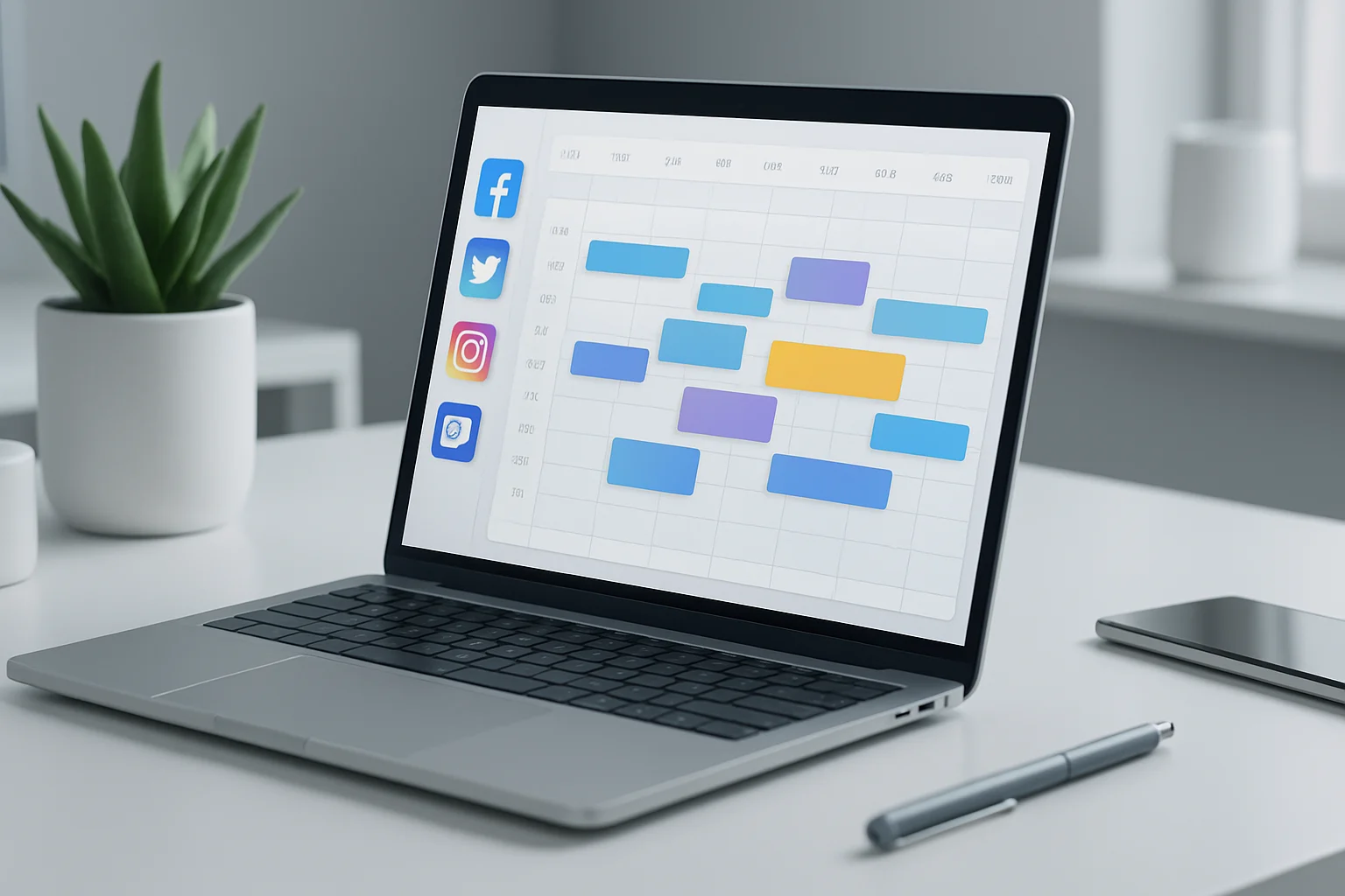 Colorful calendar with social media icons, illustrating the ultimate guide to social media content scheduling.