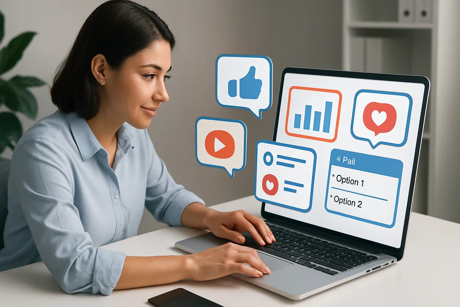 Colorful infographic illustrating how to create interactive content for social media engagement.