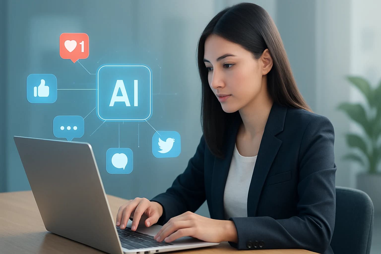 Colorful infographic highlighting tips for using AI to boost engagement on social media.