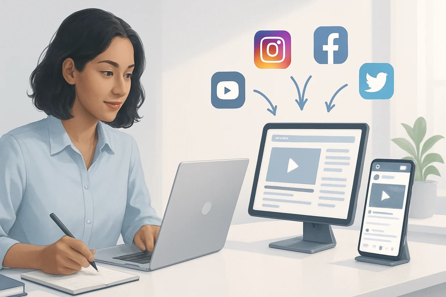 Colorful infographic illustrating how to effectively repurpose content for social media platforms.