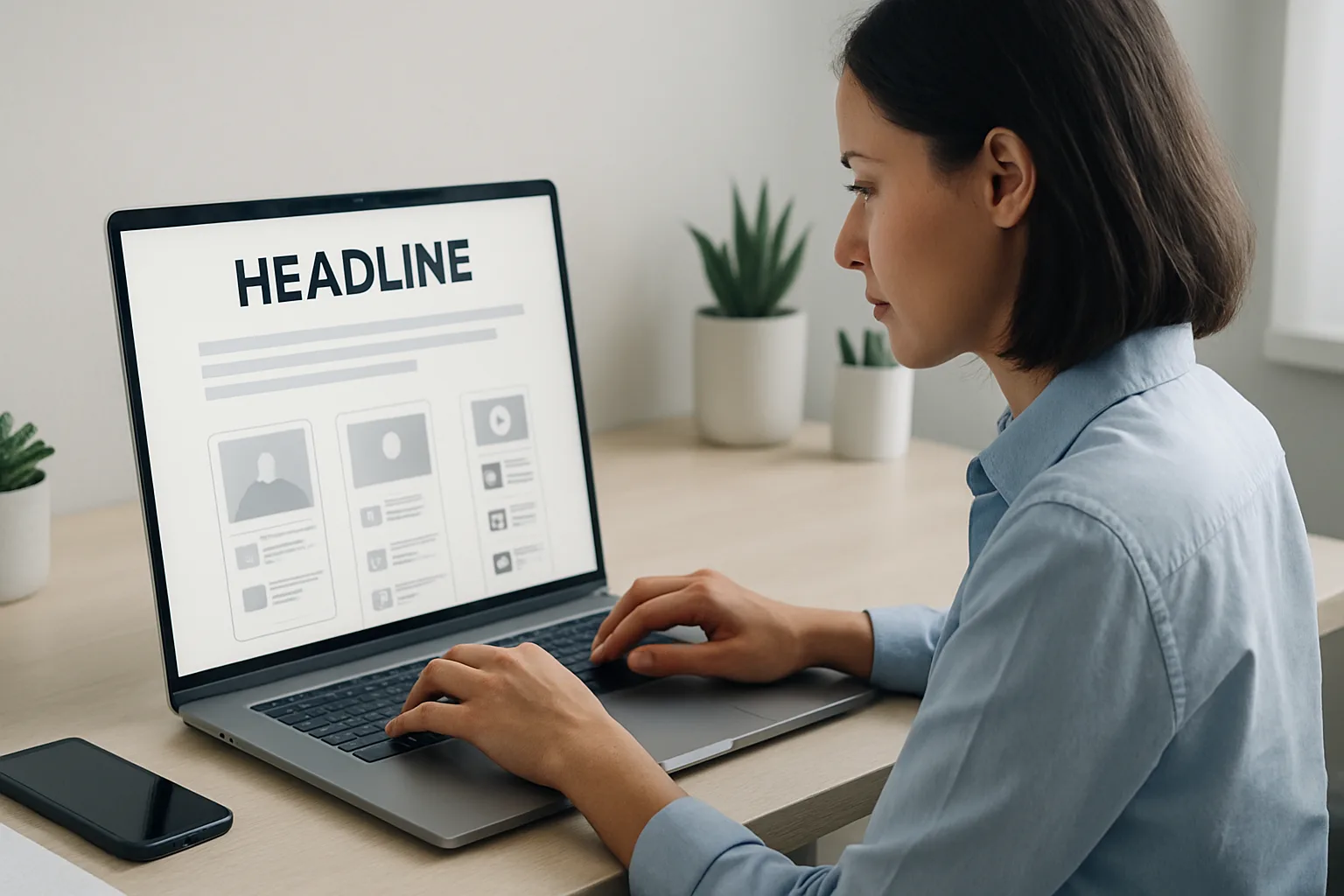 Creative workspace with notes and tools illustrating how to create compelling headlines for social media posts