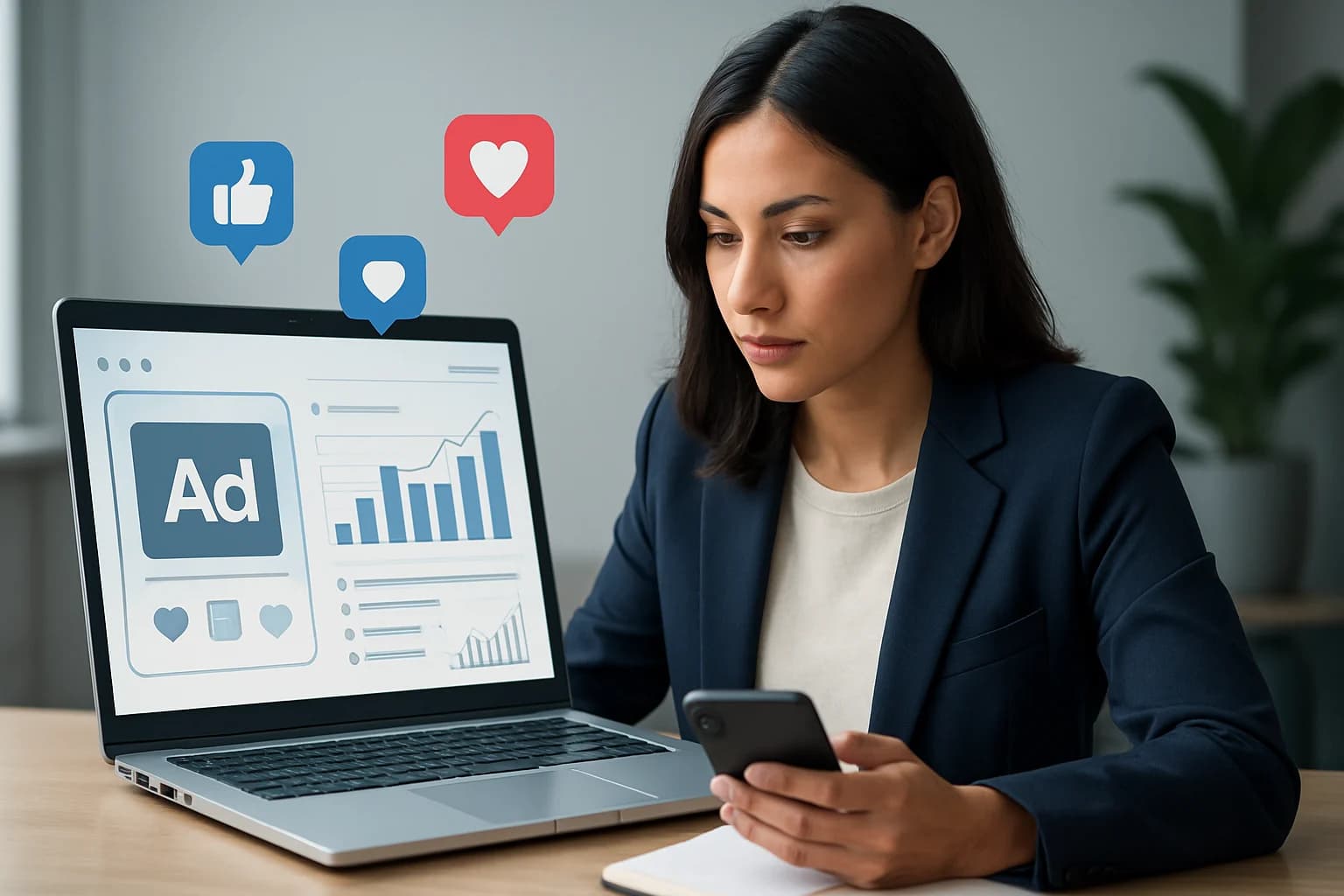 Colorful infographic outlining steps on how to create effective social media ad campaigns.