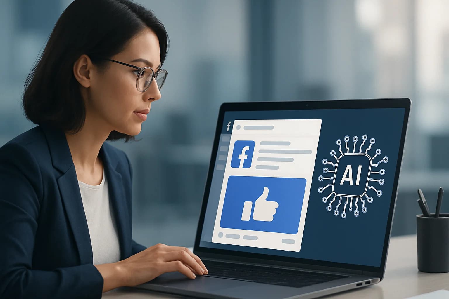 Colorful infographic illustrating steps on how to create effective Facebook ads using AI techniques.