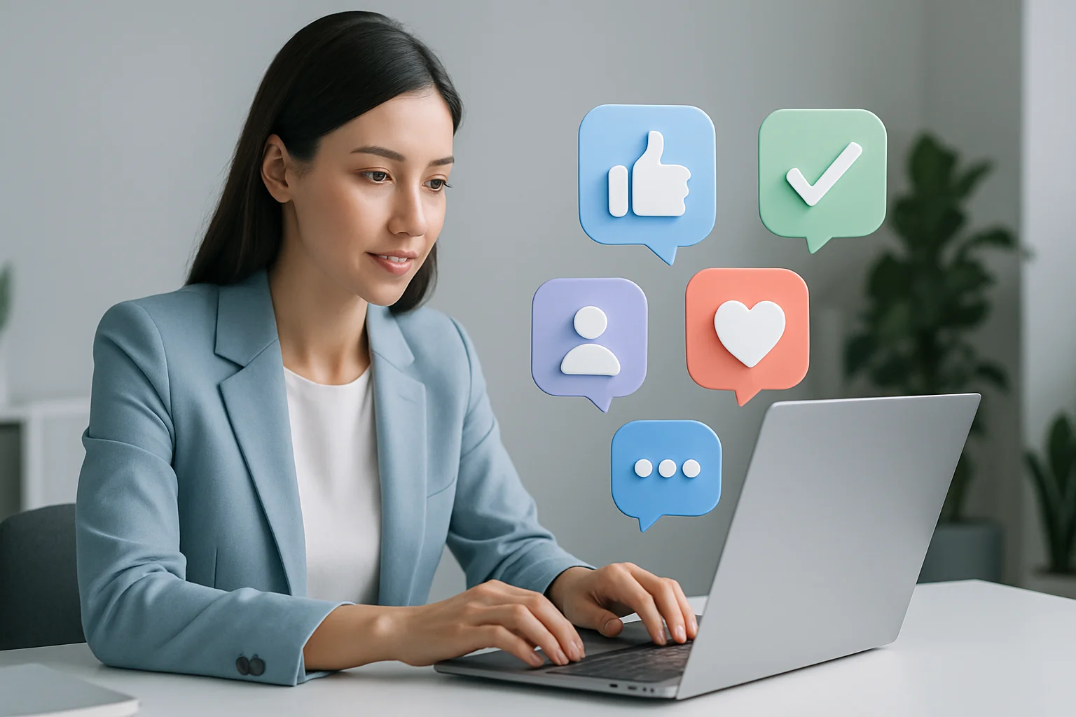 Colorful social media icons surrounded by interconnected arrows symbolizing creating consistent brand messaging across social media.