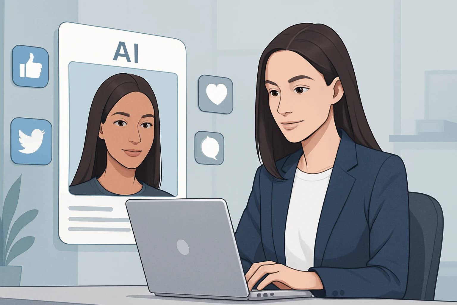 Colorful AI avatars engaging with social media posts, illustrating how to use AI avatars for social media marketing.