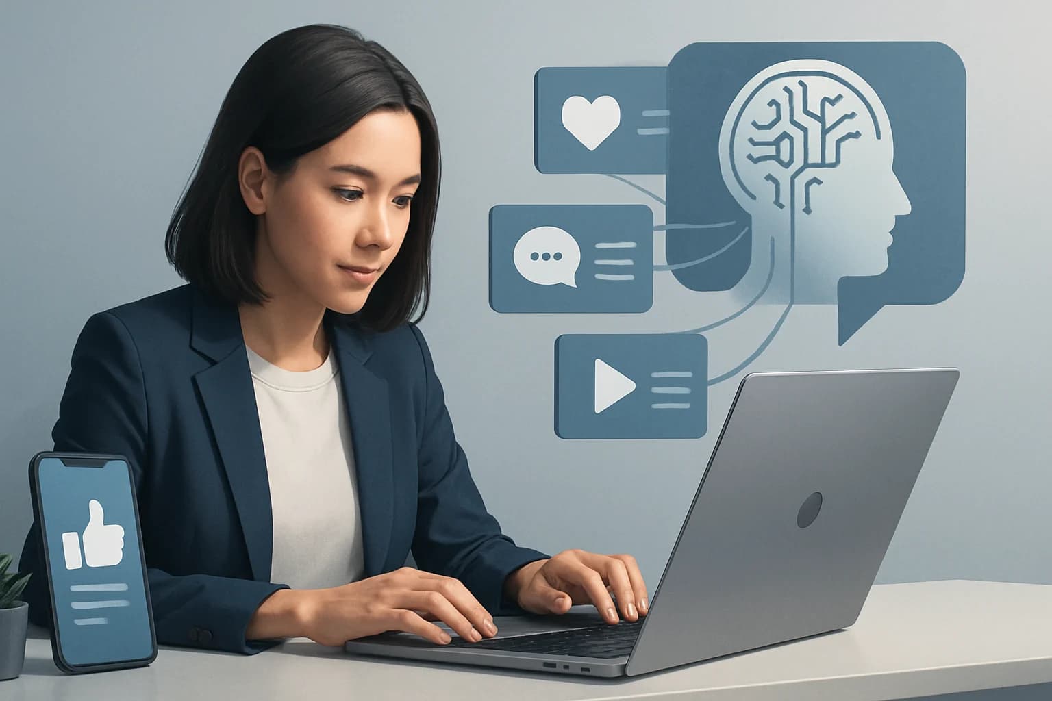 Colorful infographic illustrating strategies on how to optimize social media content for AI algorithms.