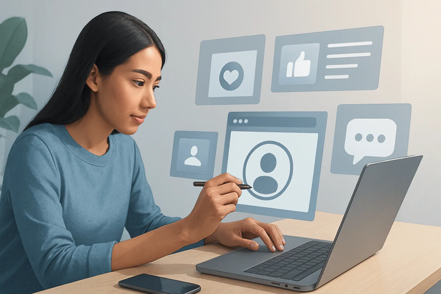 Creative workspace with notes and tools illustrating how to create personalized content for social media audiences.