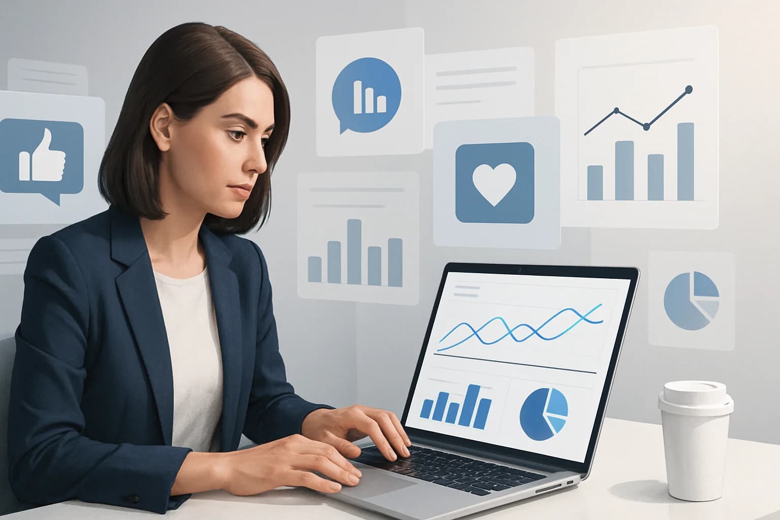 Colorful graphs and charts illustrating how to use analytics to improve social media strategy.