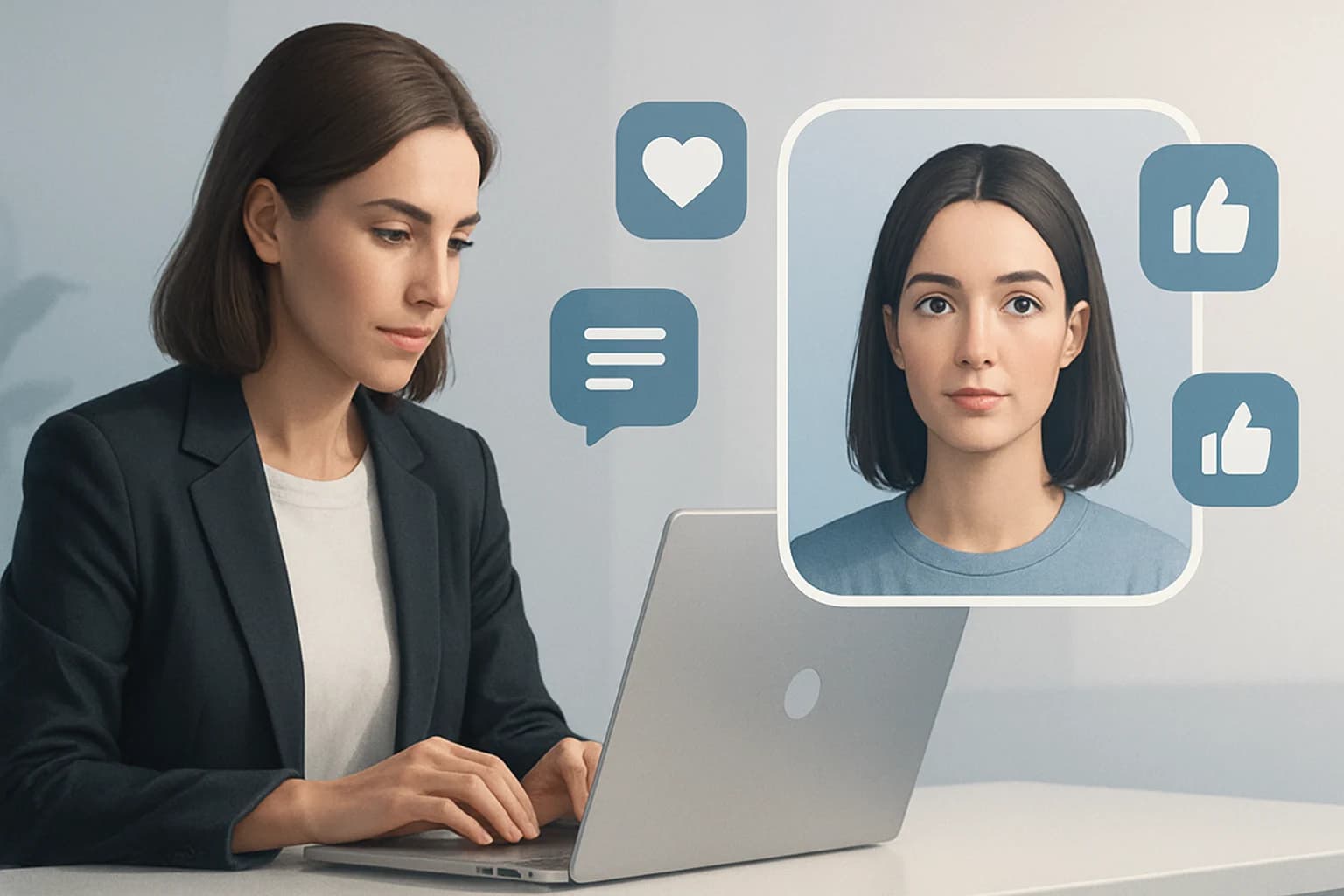 Colorful AI avatars interacting on various social media platforms, showcasing best practices for using ai avatars in social media.