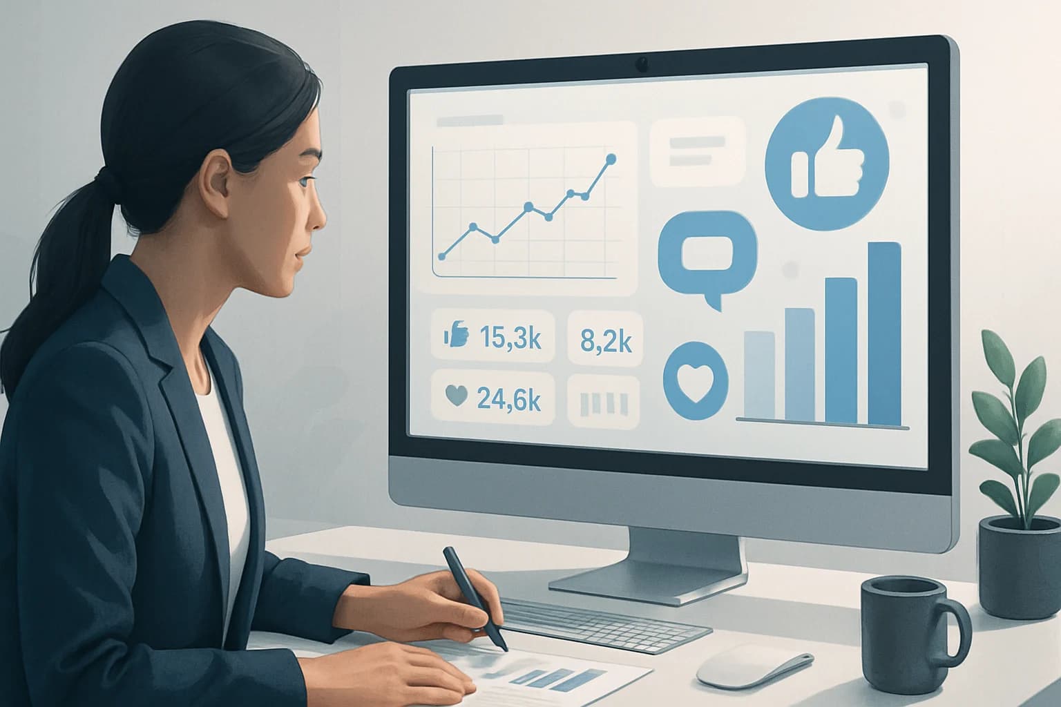 Colorful infographic illustrating how to analyze social media performance metrics and key indicators.