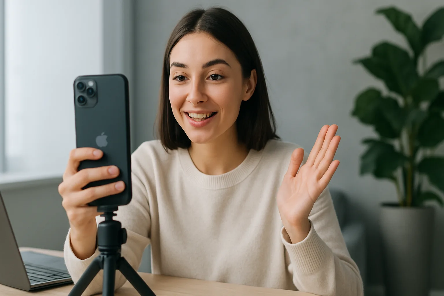 Creative workspace featuring a filmmaker editing how to create engaging UGC videos on a laptop.