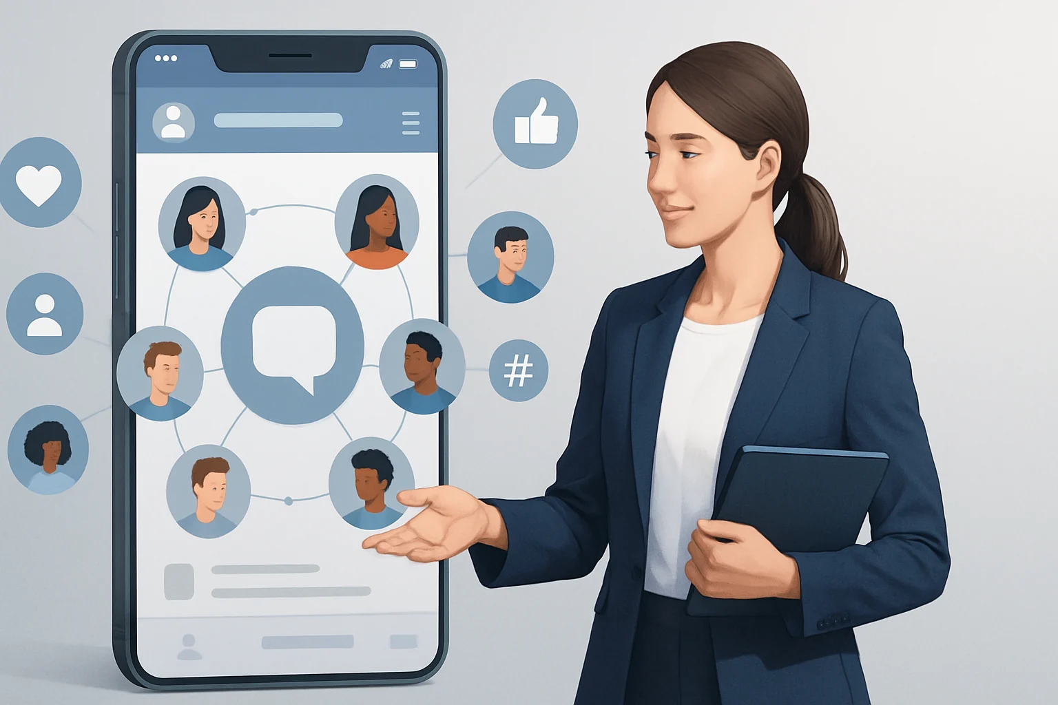 Colorful infographic illustrating strategies on how to build a community around your brand on social media.