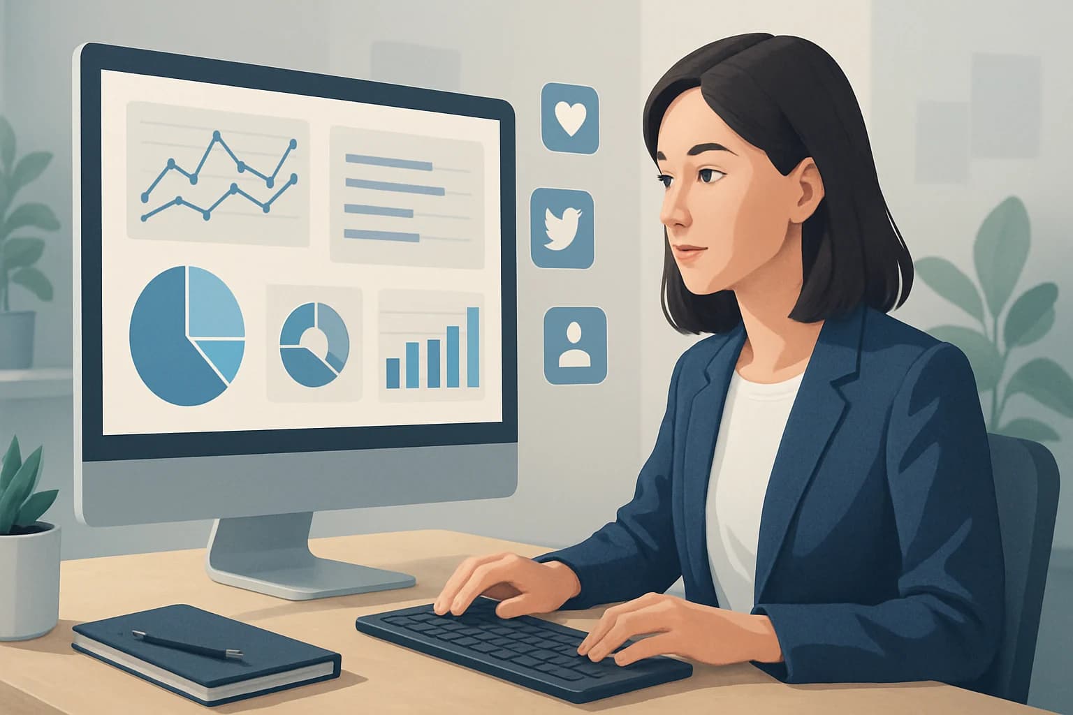 Colorful charts and graphs analyzing social media metrics to improve content strategy.